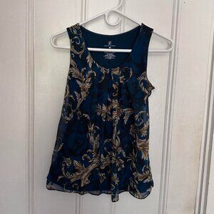 Navy Floral Sleeveless Top with Sheer Overlay by New York & Company